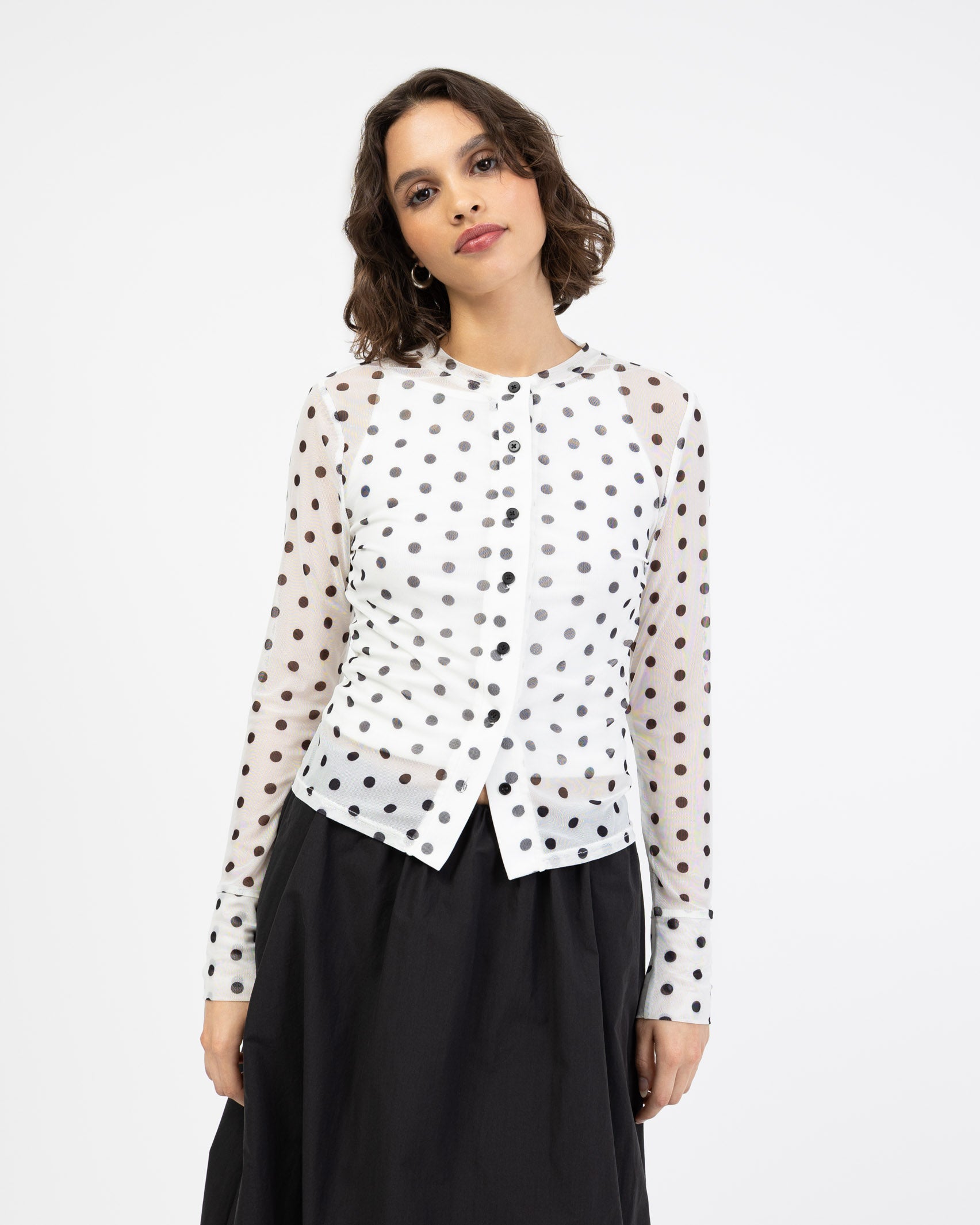 Mesh Cardigan mit Polkadotprint