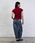 Kurzärmlige Strickjacke mit Streifen