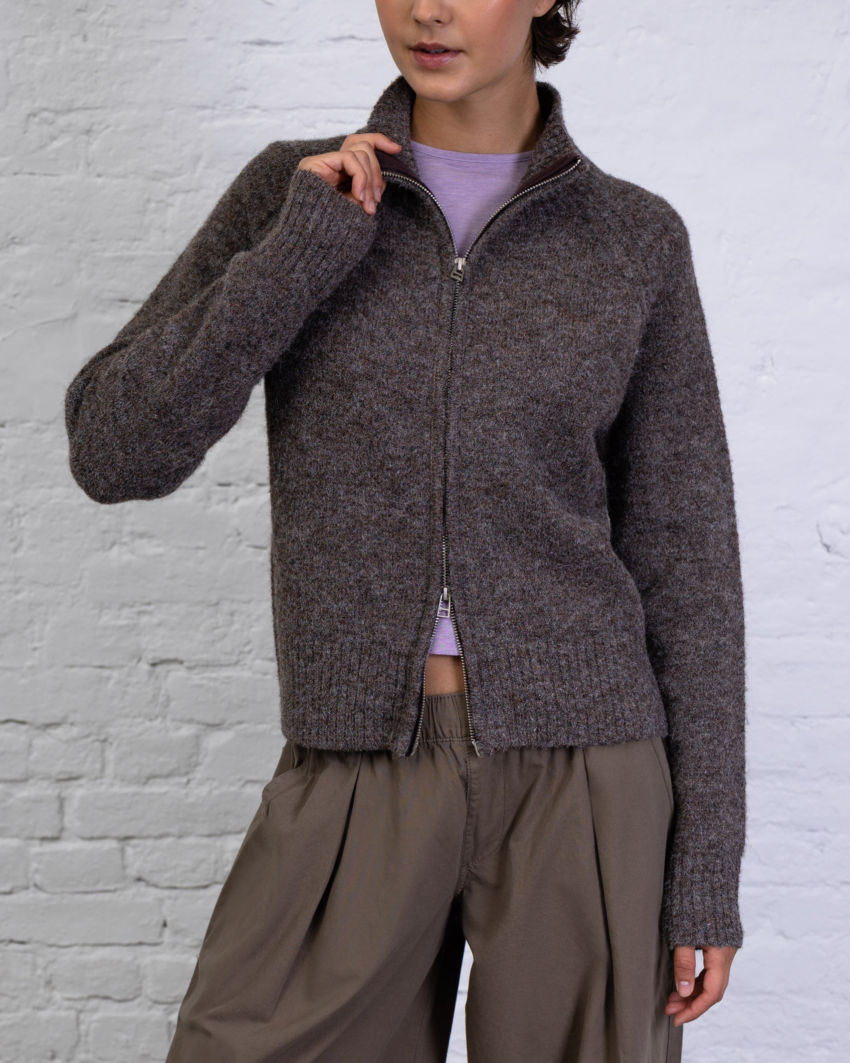 Strukturierte Strickjacke mit Stehkragen