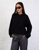 Kastige Strickjacke mit Reißverschluss