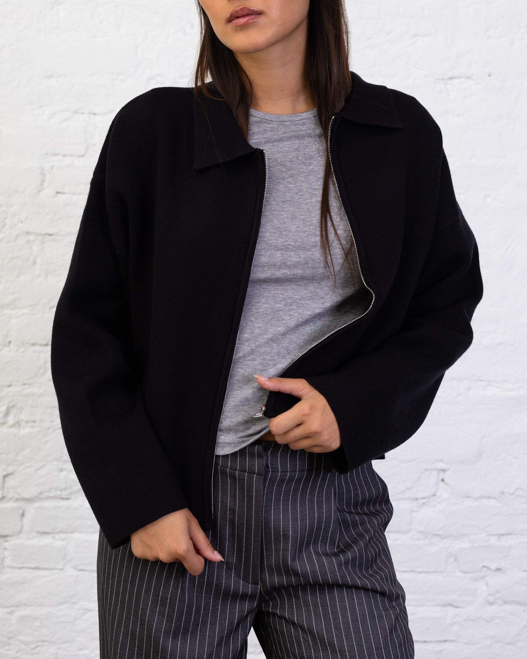 Kastige Strickjacke mit Reißverschluss