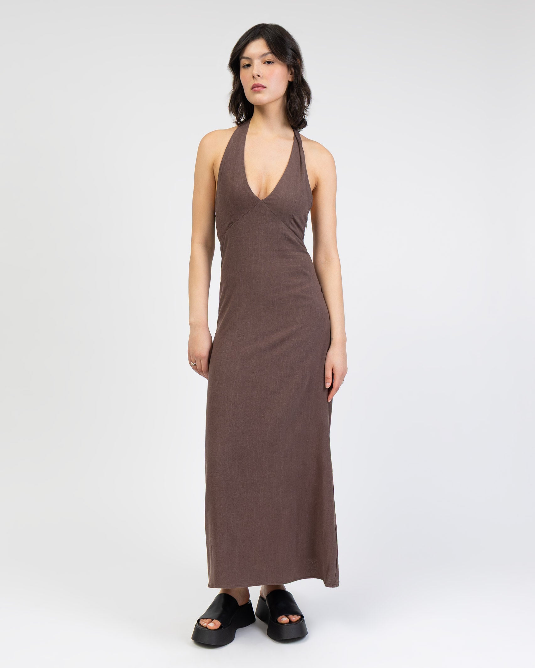 Neckholder Maxikleid aus Leinen-Mix