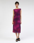 Mesh Kleid mit Raffung und lila Farbverlauf