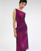 Mesh Kleid mit Raffung und lila Farbverlauf