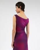 Mesh Kleid mit Raffung und lila Farbverlauf