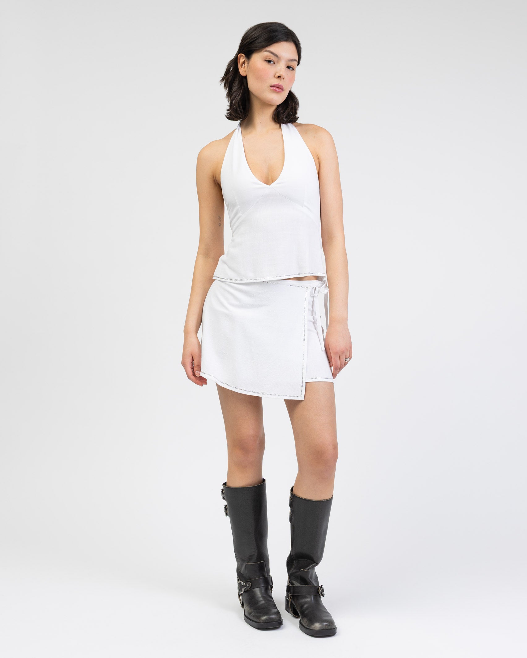 Wickelrock aus Leinen-Mix mit Pailletten