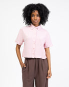 Crop Bluse aus Leinen-Mix