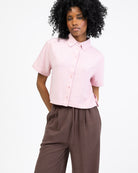Crop Bluse aus Leinen-Mix