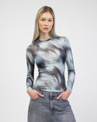 Langarm Mesh Shirt mit mehrfarbigem Muster
