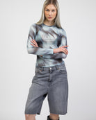 Langarm Mesh Shirt mit mehrfarbigem Muster