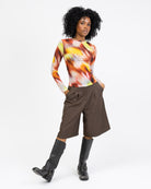 Langarm Mesh Shirt mit mehrfarbigem Muster