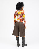 Langarm Mesh Shirt mit mehrfarbigem Muster
