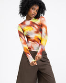 Langarm Mesh Shirt mit mehrfarbigem Muster