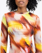 Langarm Mesh Shirt mit mehrfarbigem Muster