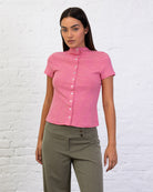 Gestreiftes Kurzarmshirt mit Knöpfen