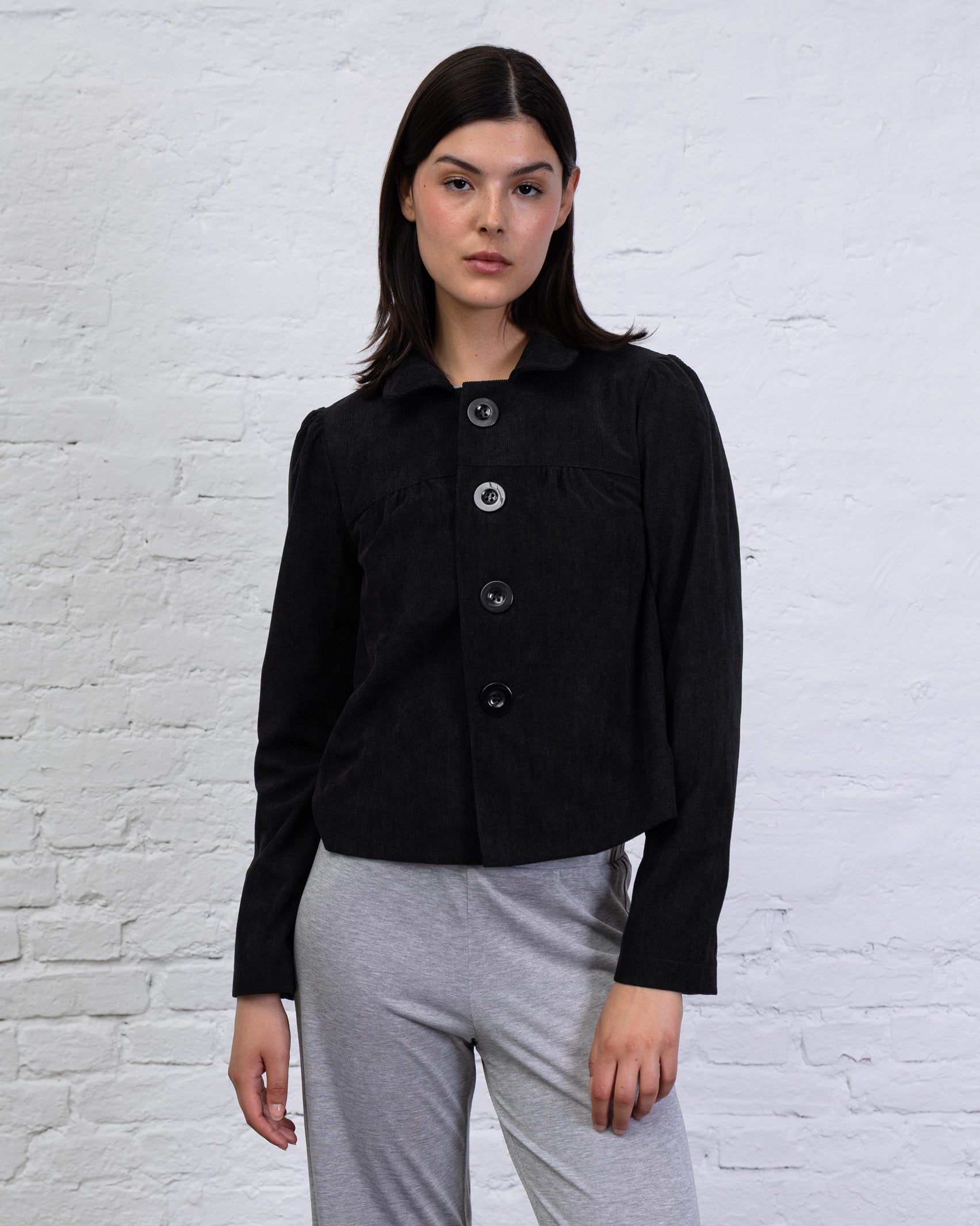 Cord-Blazer mit großen Knöpfen