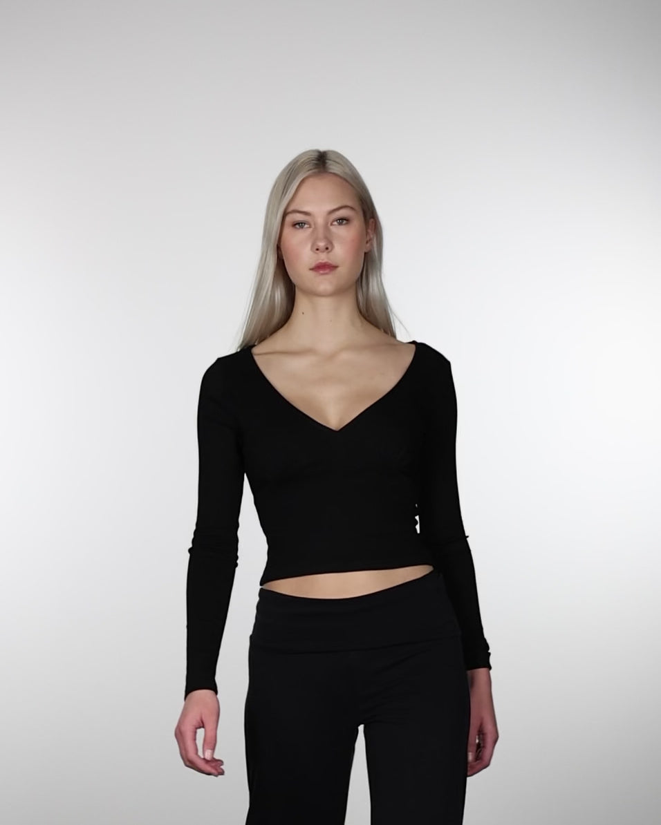 Basic Langarmshirt mit V-Ausschnitt