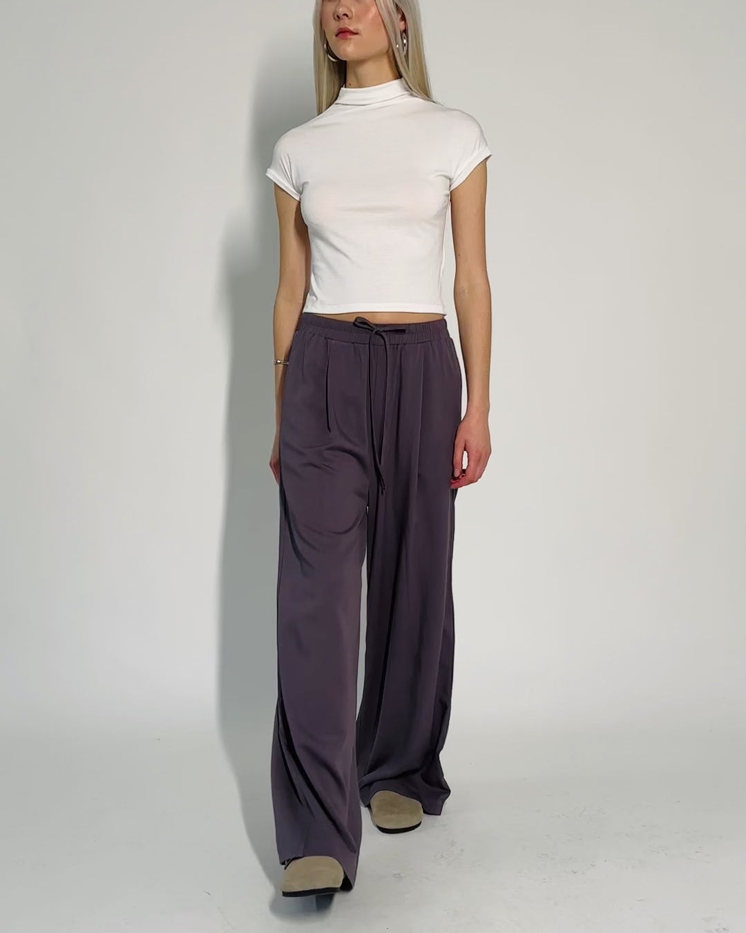 High-Waist Stoffhose aus Viskose