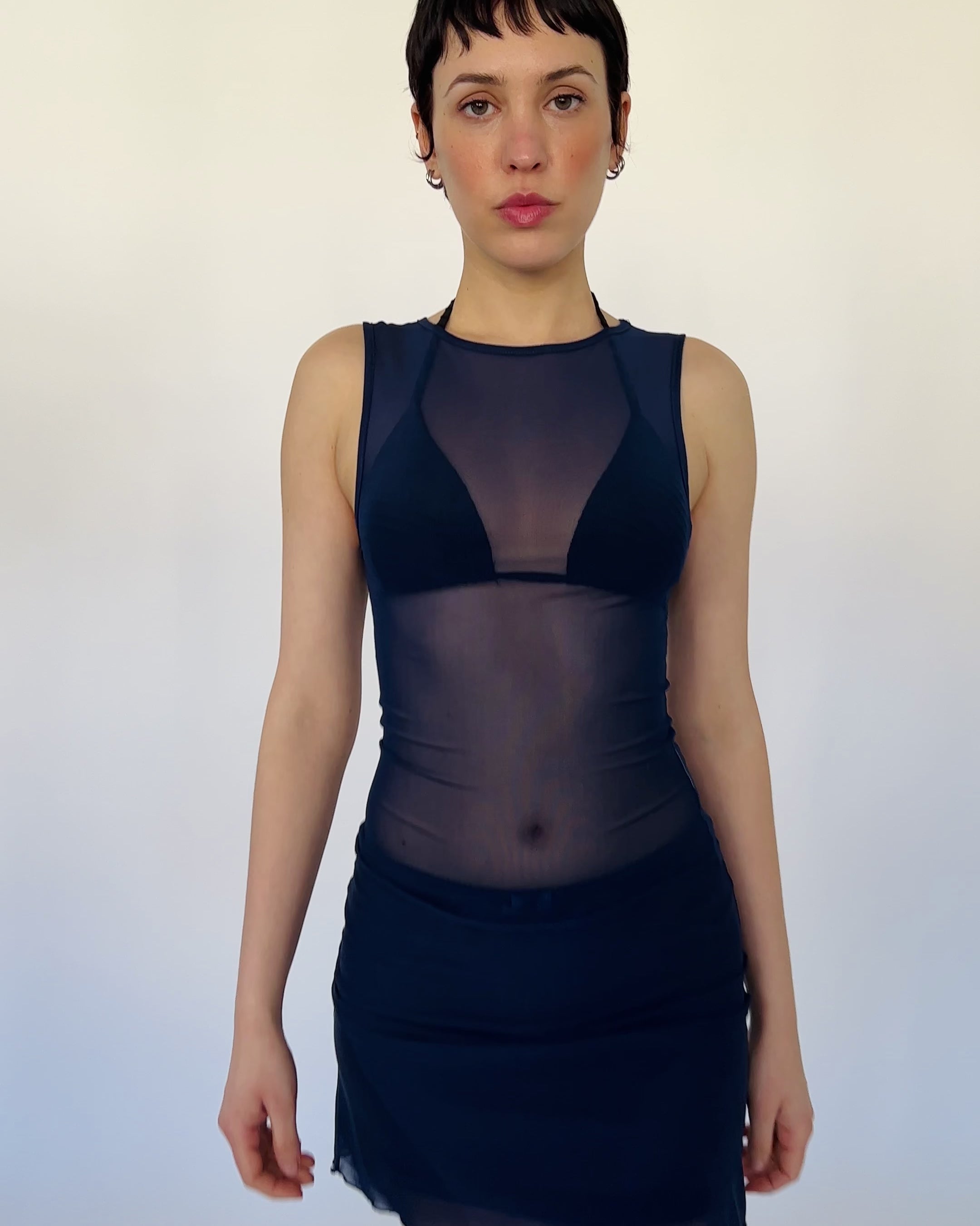 Einfarbiges Mesh Top blau