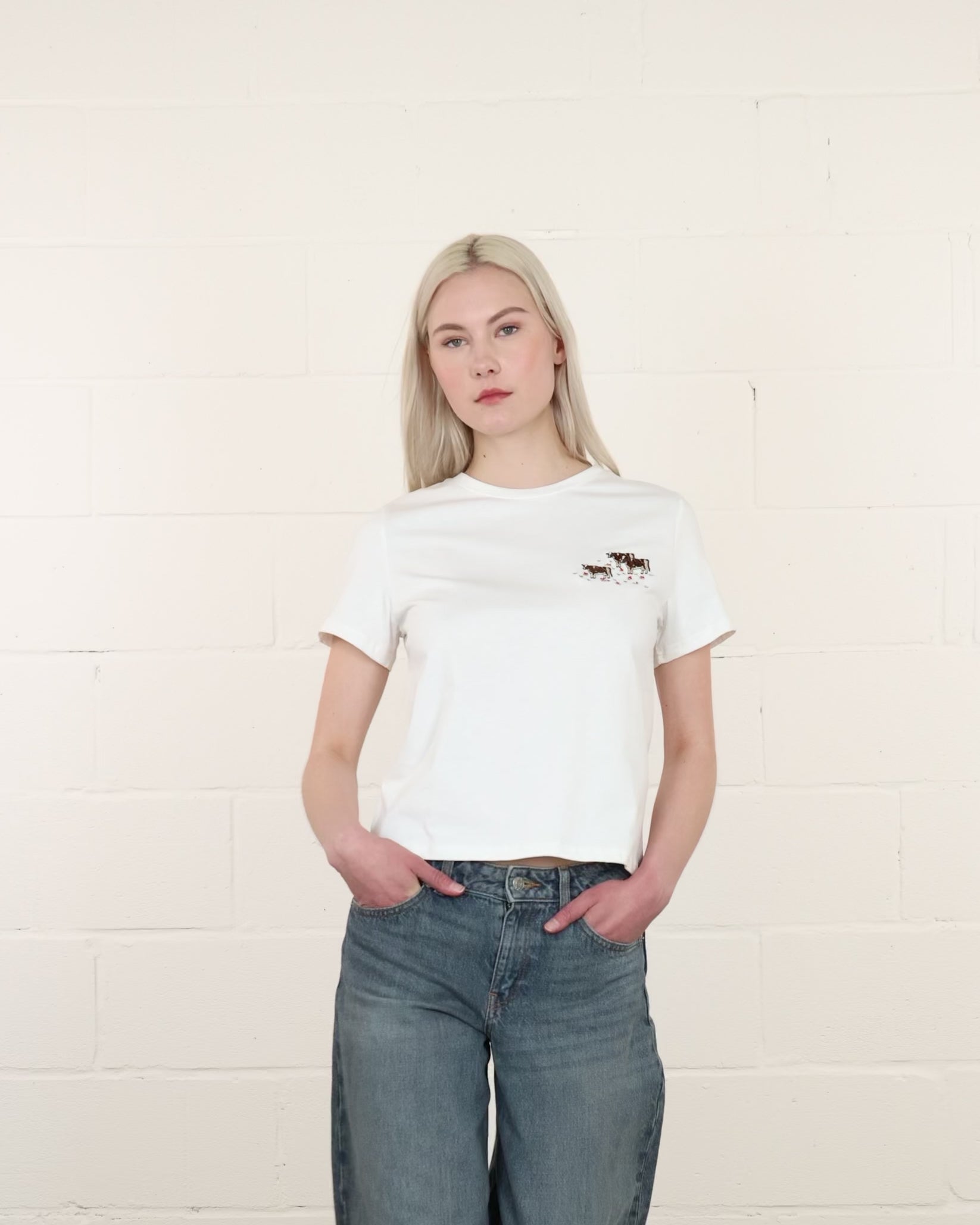 Shirt mit Kuh Stickerei