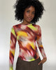 Langarm Mesh Shirt mit mehrfarbigem Muster