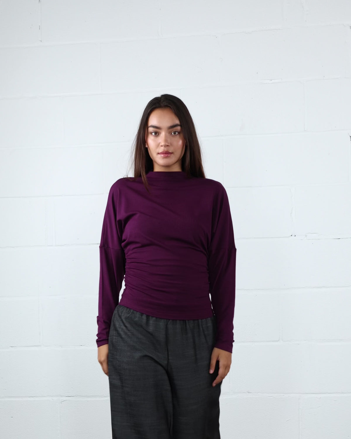 Langarmshirt mit geraffter Taille