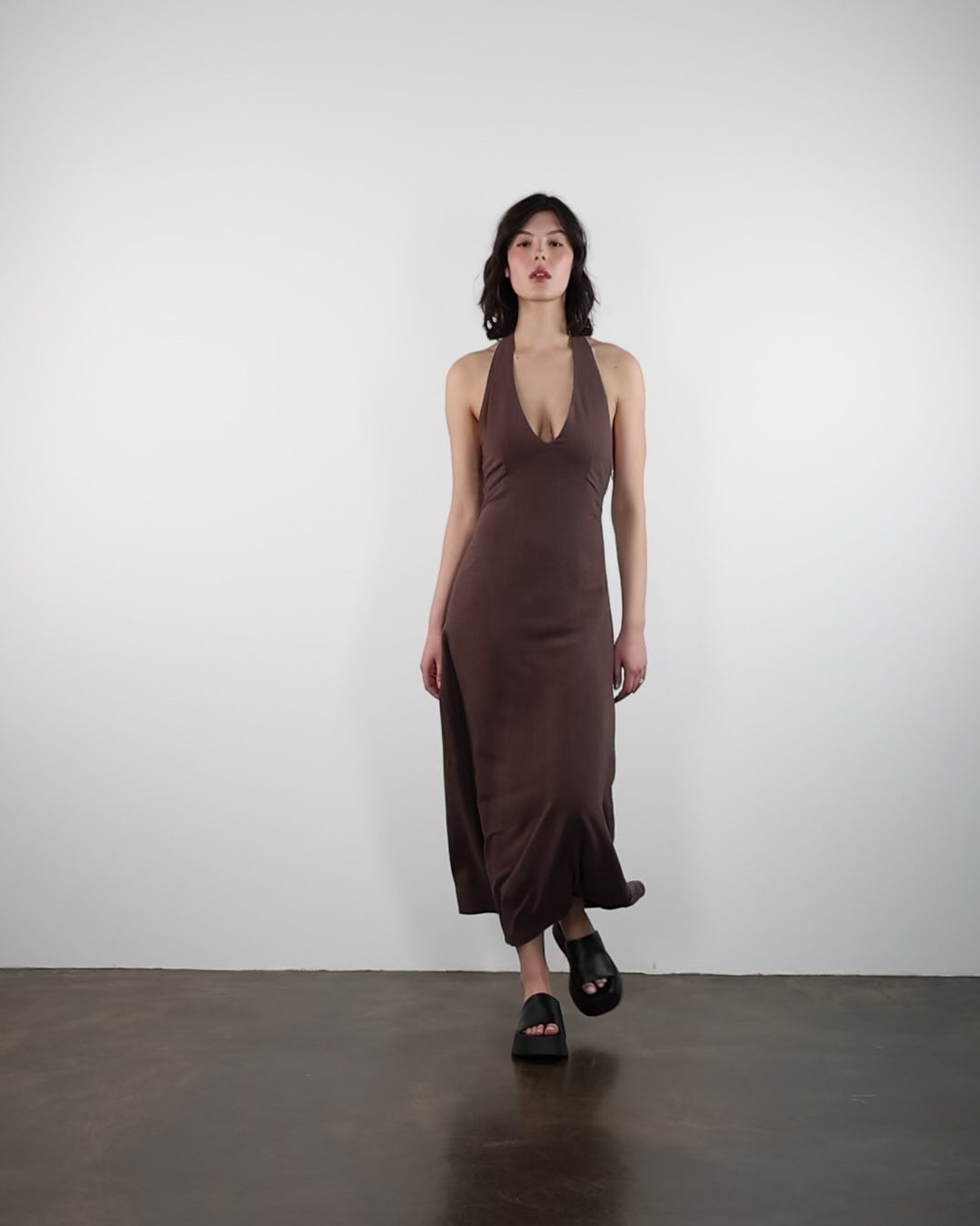 Neckholder Maxikleid aus Leinen-Mix