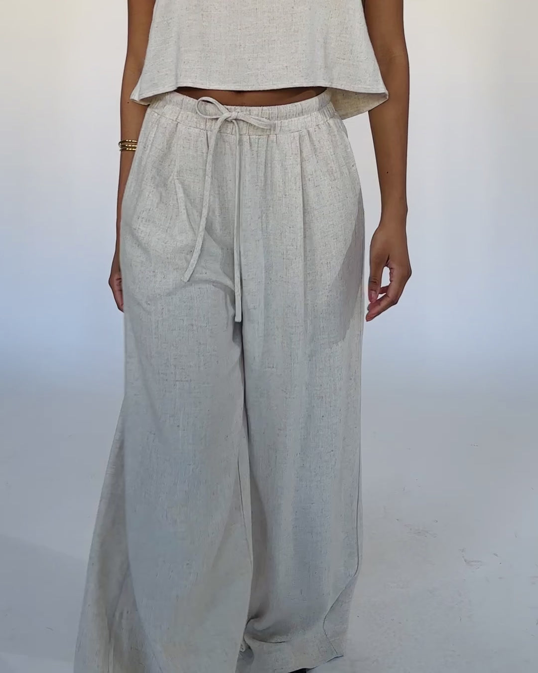 High-Waist Stoffhose aus Leinen-Mix
