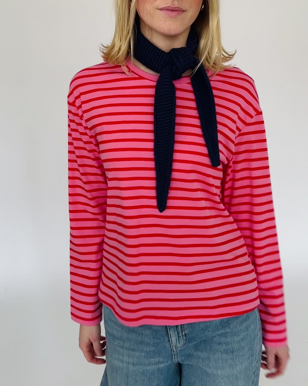 Gestreiftes, lcokeres Langarmshirt rosa/rot