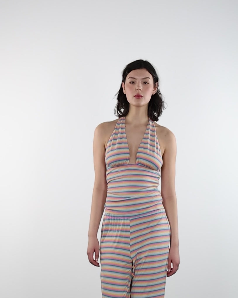 Neckholdertop in Regenbogenfarben
