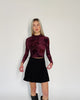 Langarmshirt aus Blumenprint mit Samt rot