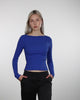 Geripptes Langarmshirt mit U-Boot Ausschnitt Im laufen