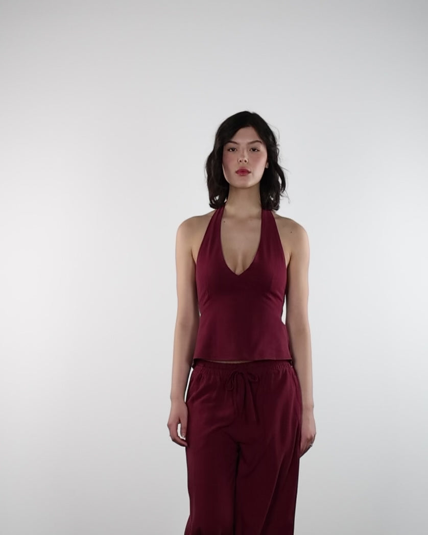 Neckholdertop aus Leinen-Mix