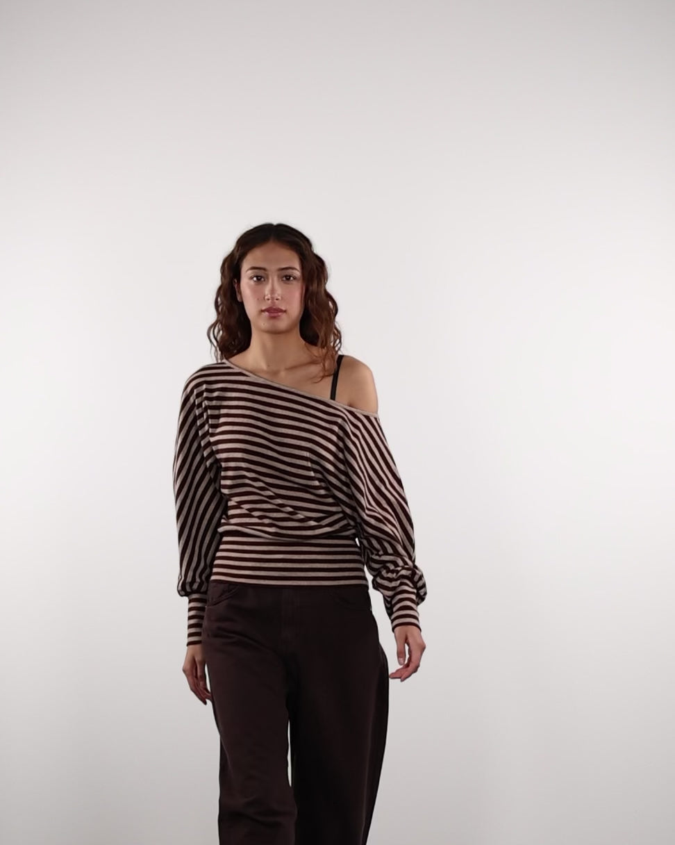 Offshoulder Langarmshirt mit Streifen