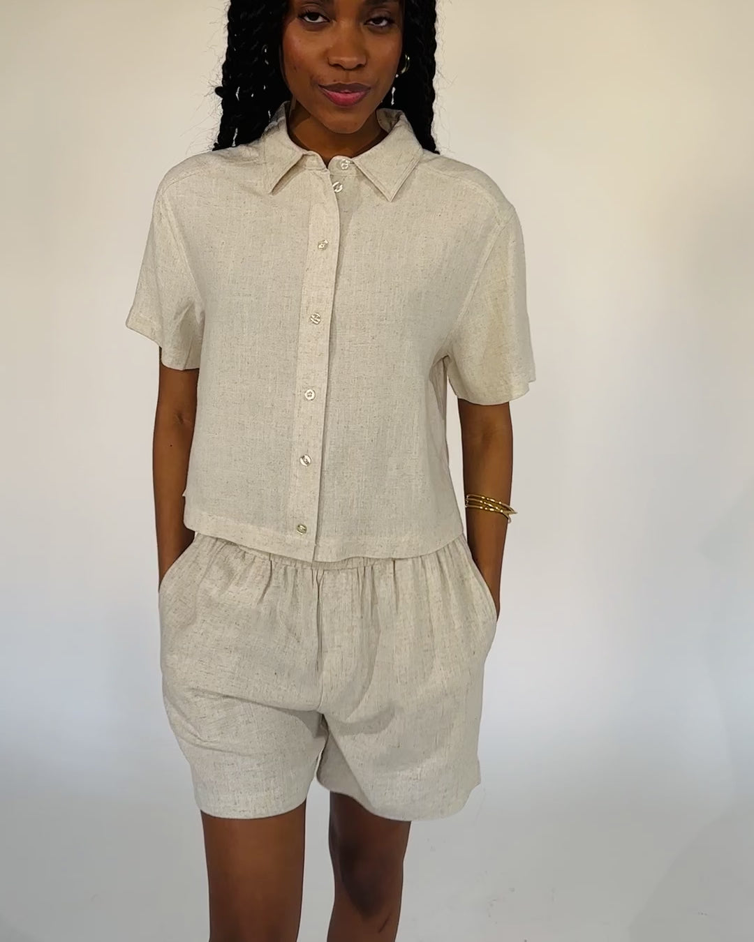 Crop Bluse aus Leinen-Mix
