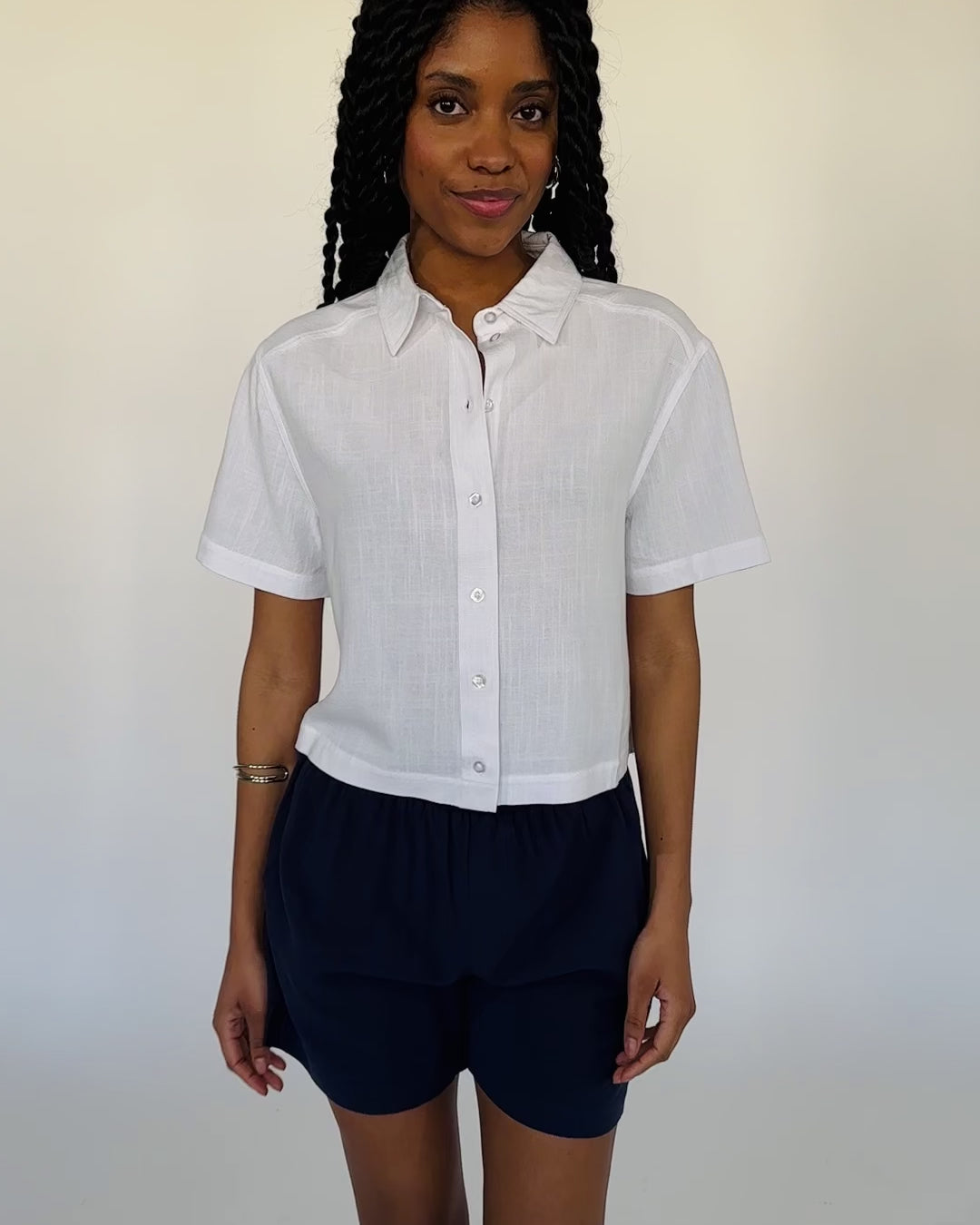 Crop Bluse aus Leinen-Mix