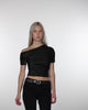 Offshoulder Shirt mit bunt glitzernden Streifen