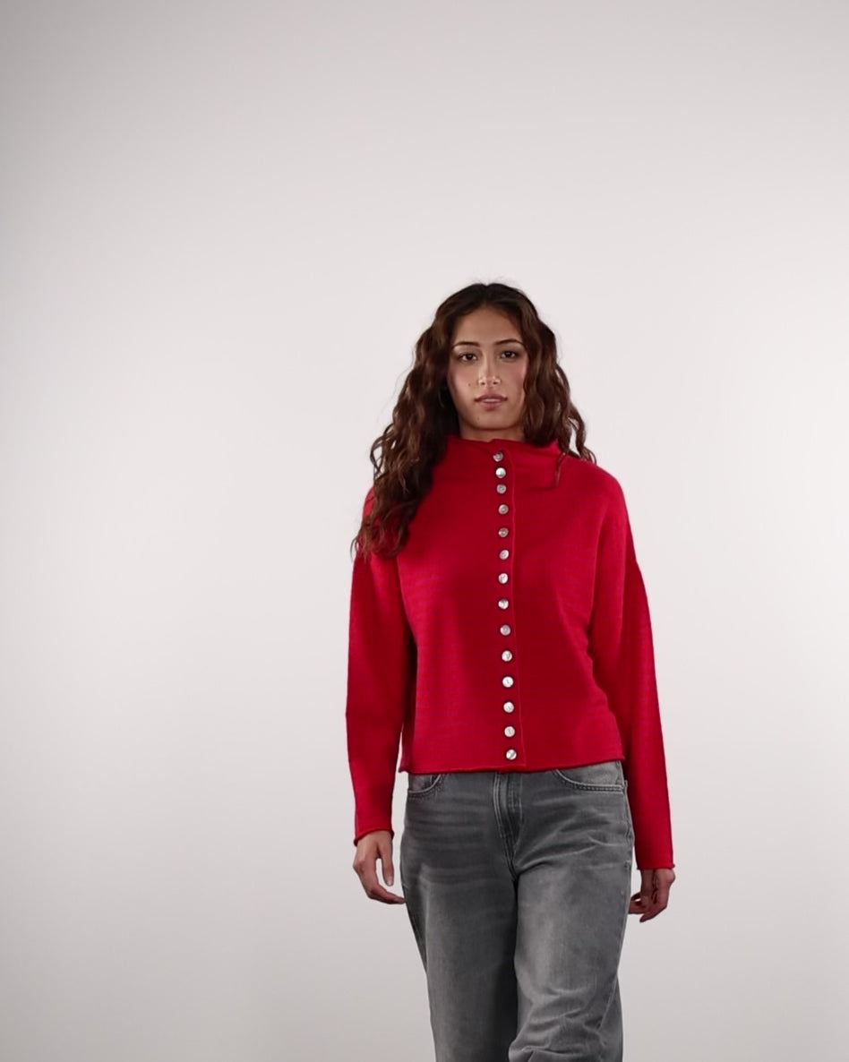 Gestreifte Strickjacke mit Stehkragen
