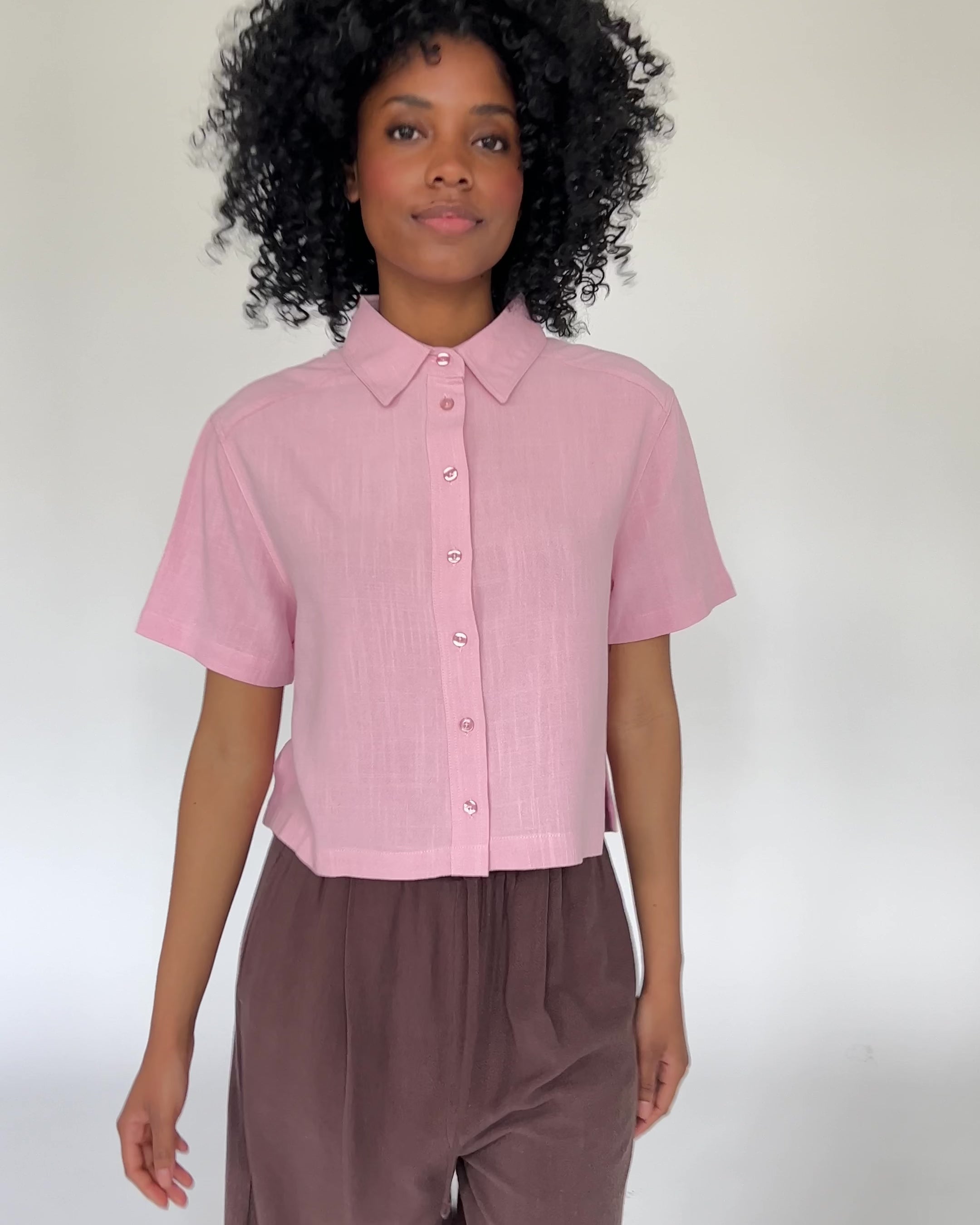 Crop Bluse aus Leinen-Mix