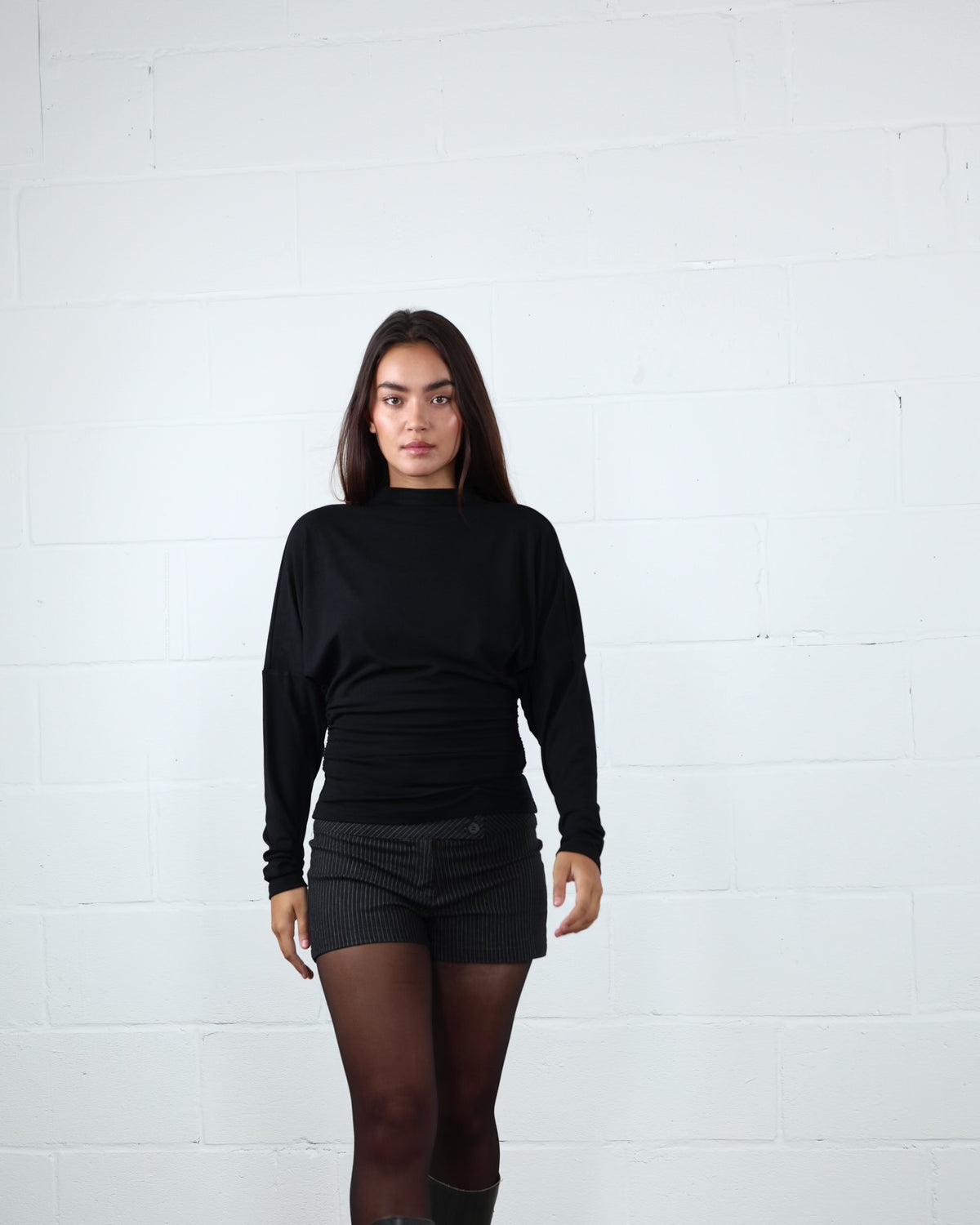 Langarmshirt mit geraffter Taille